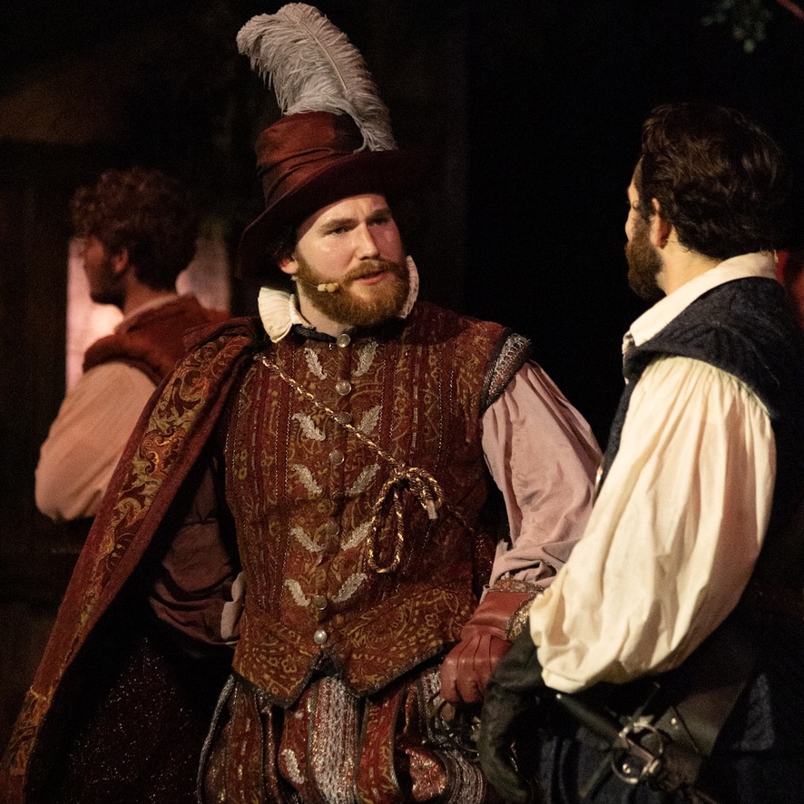 Brennan Gordon Metz as Ananias Dare in conversation in The Lost Colony