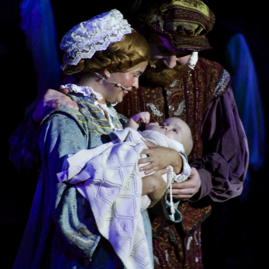 Brennan Gordon Metz as Ananias Dare with his family in The Lost Colony